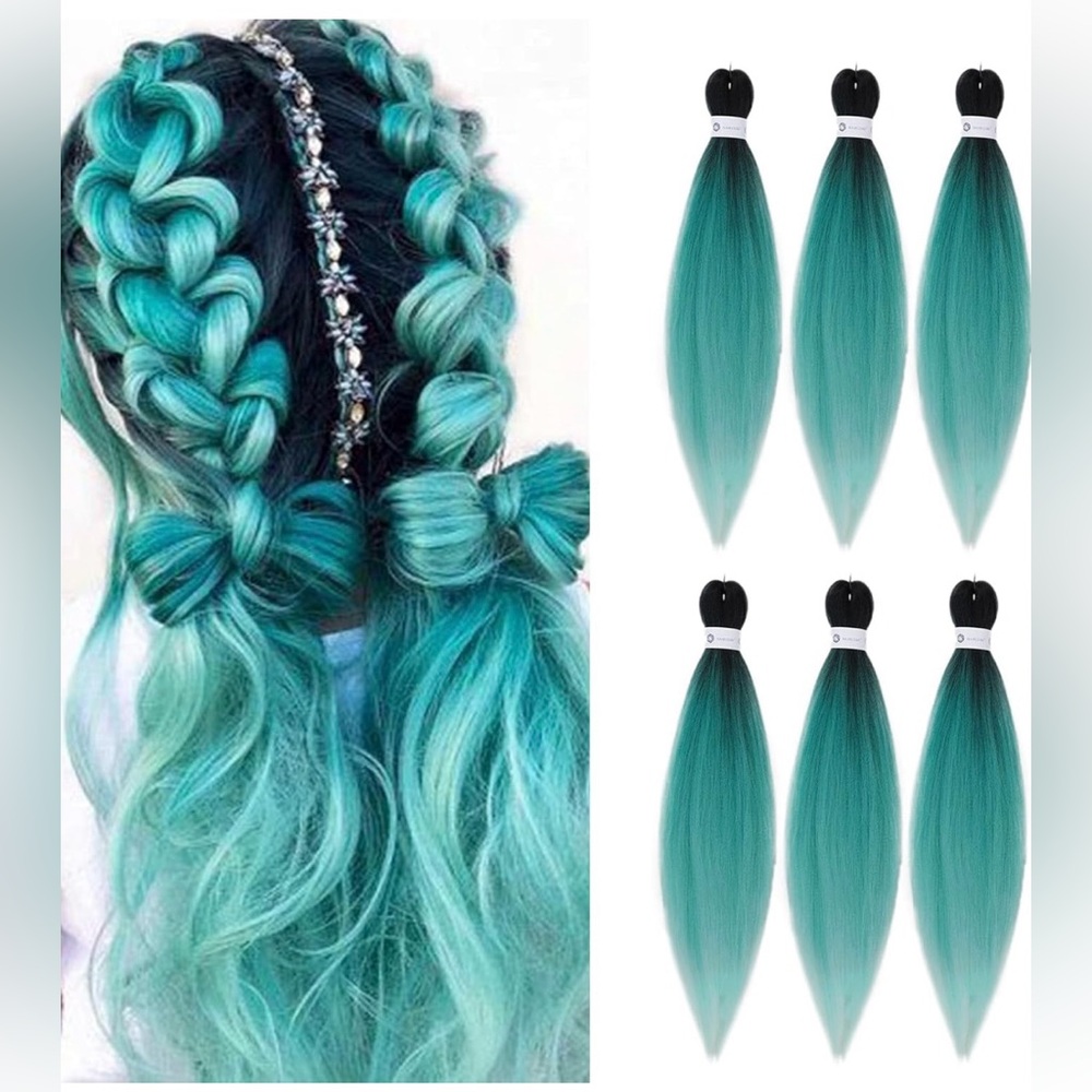 Pre-Stretched Braiding Hair Extensions 26 Inch 4 packs (Black to Green）
